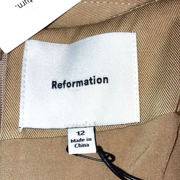 REFORMATION Brinley Belted Pleated Cargo Skirt Khaki Belt Pockets Zipper Size 12 - Picture 7 of 15